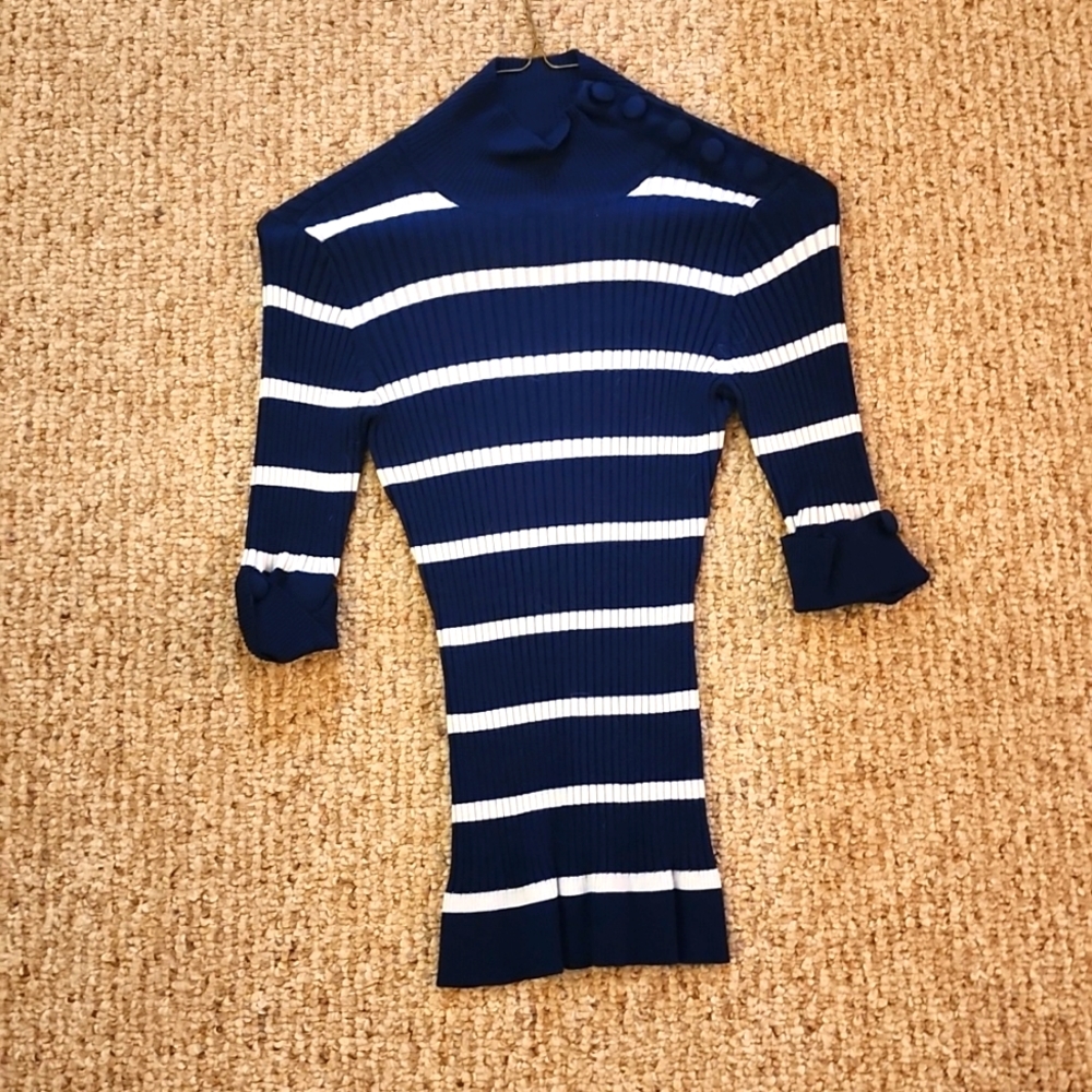Navy & White Stripe Turtle Neck